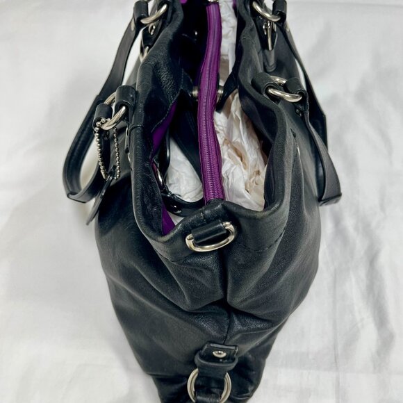 COACH ASHLEY BLACK LEATHER LARGE SATCHEL CARRYALL BAG PURSE F15513 - Picture 5 of 9